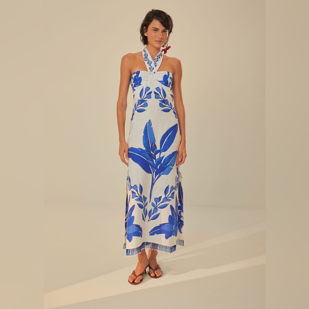 Farm Rio Off-White Blue Yard Sleeveless Maxi Dress - Picture 2 of 3